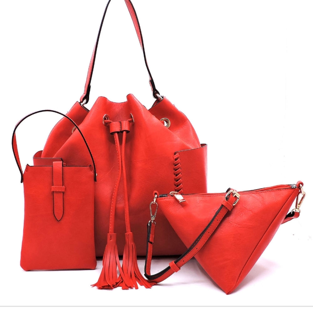 Red 3pc. Drawstring handbag set